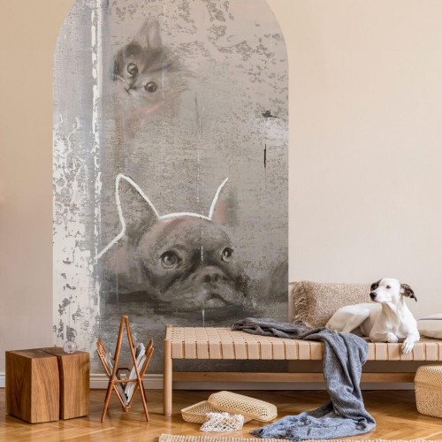 Mural łuk artystyczny z psami i kotem Wall Art Siesta Łuk