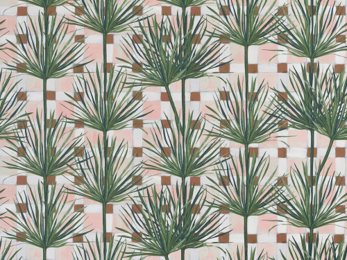 Tapeta płytki i egzotyczne liście Pierre Frey FP789001 Patio Exotique Eternel Ete
