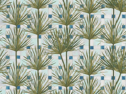 Tapeta płytki i egzotyczne liście Pierre Frey FP789002 Patio Exotique Eternel Ete