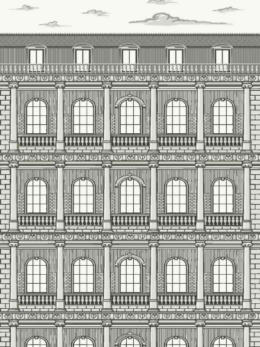 Mural tekstylny fasada architektury paryskiej Pierre Frey FP798002 Neoclassical The Cult Of Beauty