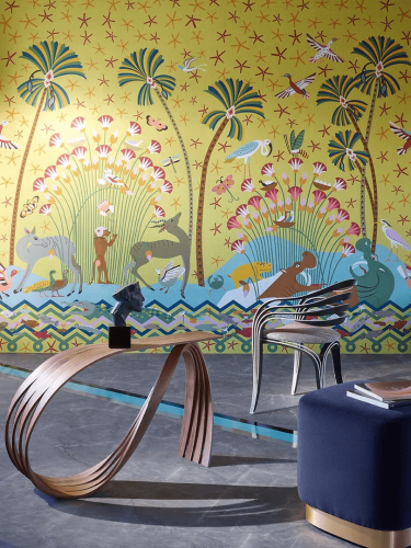 Mural tekstylny krajobraz Nilu Pierre Frey FP894001 La Faune Et La Flore Merveilles d'Egypte