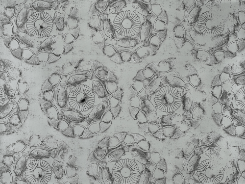 Tapeta ryby i kwiaty lotosu srebrna Pierre Frey FP897002 Djehouty Merveilles d'Egypte