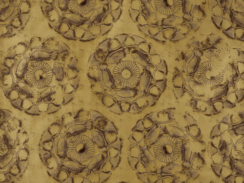 Tapeta ryby i kwiaty lotosu złota Pierre Frey FP897003 Djehouty Merveilles d'Egypte