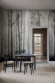Fototapeta zamglony brzozowy las Rebel Walls R18847 Birch Fog Black White Mystic Shades