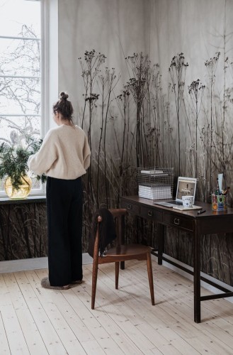 Fototapeta jesienna łąka Rebel Walls R18854 Autumn Haze Black White Mystic Shades