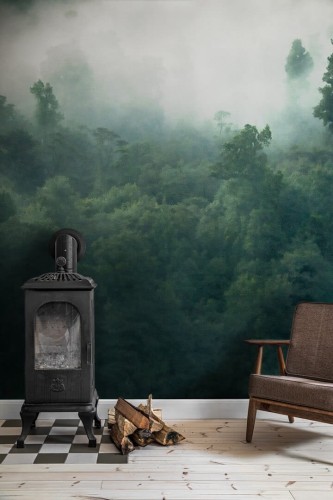 Fototapeta zamglony las Rebel Walls R18864 Misty Woodland Green Mystic Shades