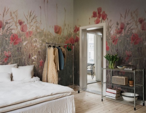 Fototapeta polne kwiaty maki Rebel Walls R18869 Poppy Field Dawn Mystic Shades