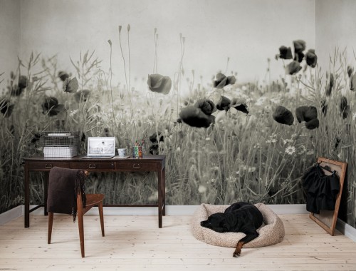 Fototapeta polne kwiaty maki Rebel Walls R18870 Poppy Field Vintage Mystic Shades