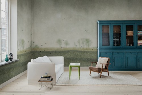 Fototapeta krajobraz skandynawskiej natury Rebel Walls R18879 Scandinavian Landscape Light Green Mystic Shades