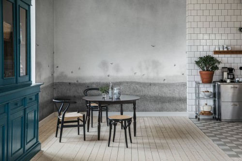 Fototapeta krajobraz skandynawskiej natury Rebel Walls R18880 Scandinavian Landscape Black White Mystic Shades