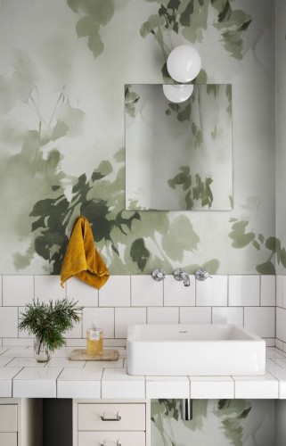 Fototapeta liście Rebel Walls R18890 Hazy Leaves Green Mystic Shades