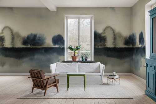 Fototapeta akwarelowy krajobraz Rebel Walls R20169 Stormy Forest Blue Mystic Shades