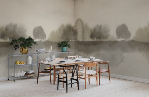 Fototapeta akwarelowy krajobraz Rebel Walls R20170 Stormy Forest Beige Mystic Shades