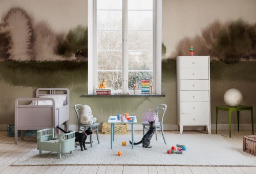 Fototapeta akwarelowy krajobraz Rebel Walls R20171 Stormy Forest Green Mystic Shades