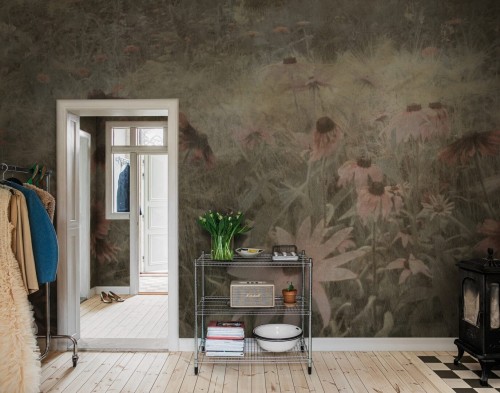 Fototapeta polne kwiaty w stylu vintage Rebel Walls R20174 Dreamy Rudbeckia Pink Mystic Shades