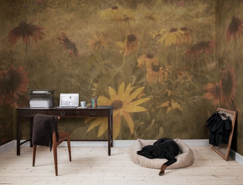 Fototapeta polne kwiaty w stylu vintage Rebel Walls R20176 Dreamy Rudbeckia Vintage Mystic Shades