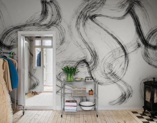 Fototapeta falujące linie Rebel Walls R20191 Blurry Stripes Black White Mystic Shades