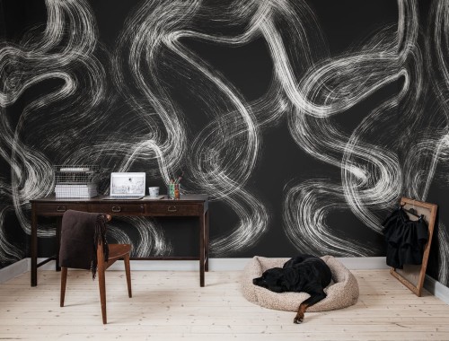 Fototapeta falujące linie Rebel Walls R20192 Blurry Stripes Black Mystic Shades