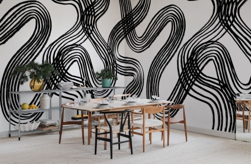 fototapeta artystyczne linie Rebel Walls R20195 Ink Stripes Black White Mystic Shades