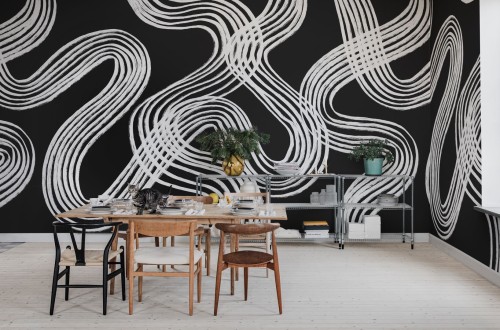 fototapeta artystyczne linie Rebel Walls R20196 Ink Stripes Black Mystic Shades