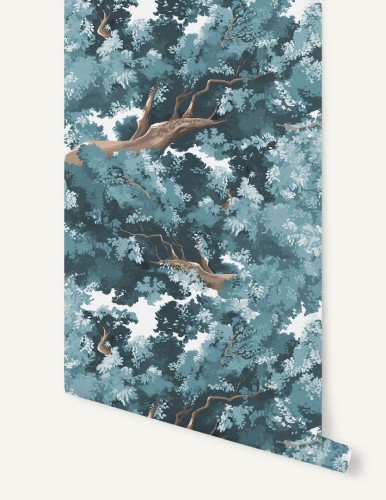 Tapeta korona drzewa Papermint Bushu Pattern 960 Bleu Takoizu Classics