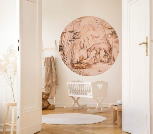 Mural okrągły dla dzieci zwierzątka leśne Wall Art Bambi Koło