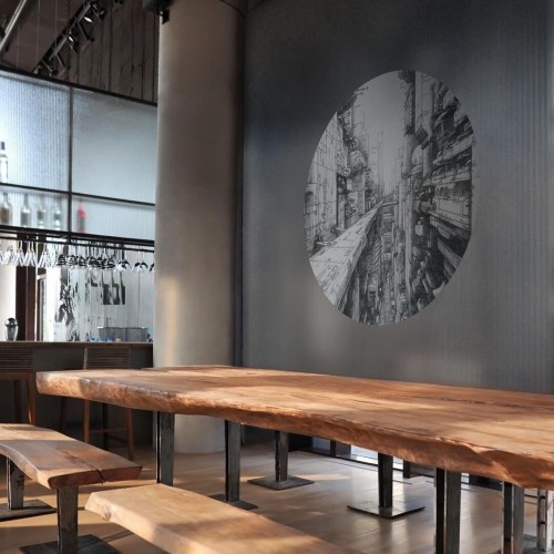 Mural okrągły cybermiasto Wall Art Cyber City Koło