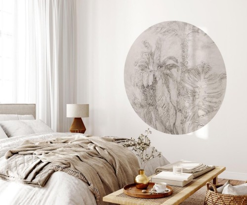 Mural okrągły tropikalne liście Wall Art Esotico Beige Koło