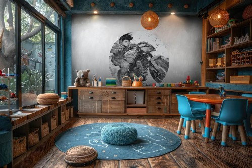 Mural okrągły motocyklista anime Wall Art Raida Koło