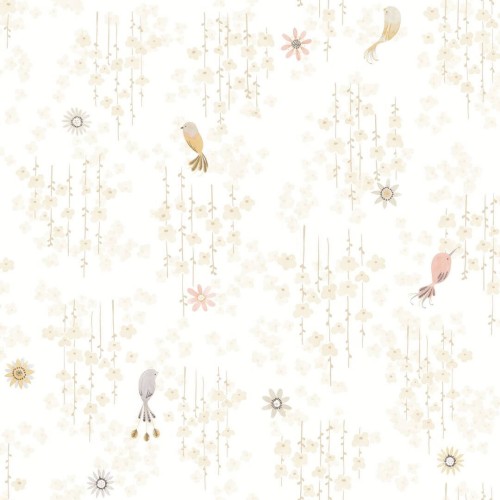 Tapeta ptaszki i kwiatki Casadeco OUTD 200781212 Tropical Birds Once Upon A Time 2