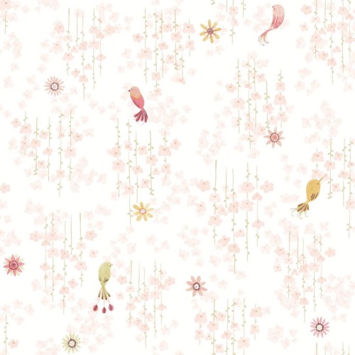 Tapeta ptaszki i kwiatki Casadeco OUTD 200784343 Tropical Birds Once Upon A Time 2