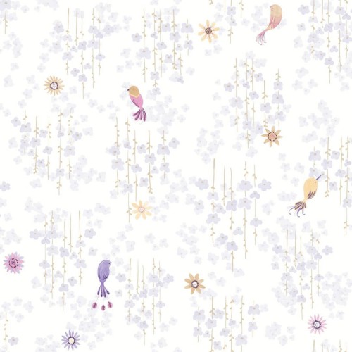 Tapeta ptaszki i kwiatki Casadeco OUTD 200785775 Tropical Birds Once Upon A Time 2