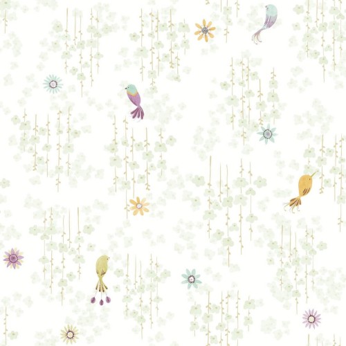 Tapeta ptaszki i kwiatki Casadeco OUTD 200787117 Tropical Birds Once Upon A Time 2