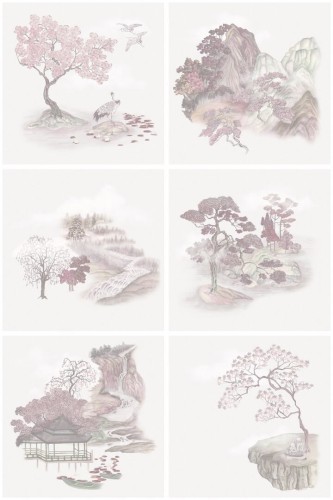 Tapeta sceny japońskiego ogrodu Cole & Son Tile Toile 126/10035 Shinrin Yoku