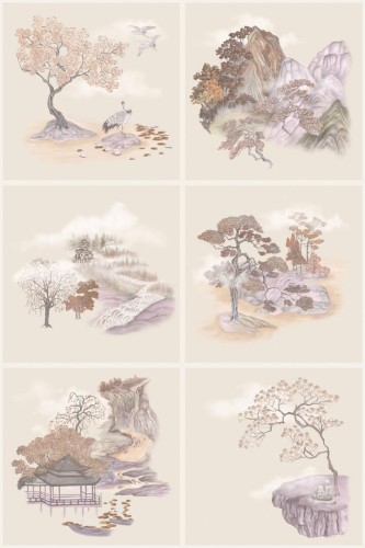 Tapeta sceny japońskiego ogrodu Cole & Son Tile Toile 126/10037 Shinrin Yoku