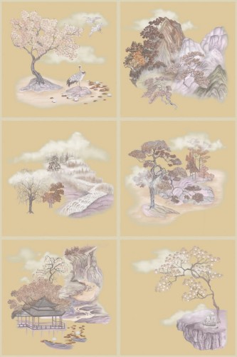 Tapeta sceny japońskiego ogrodu złota Cole & Son Tile Toile Gilded 126/10038 Shinrin Yoku