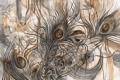 Fototapeta pawie pióra i zegar Lorenso TPA 0324 0076 03 Pavon