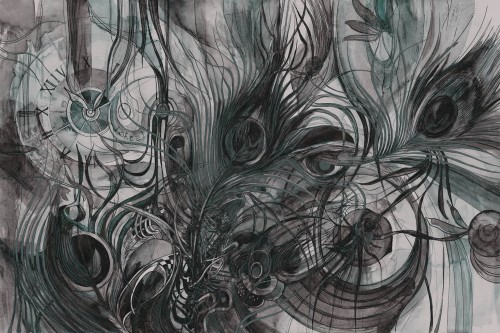 Fototapeta pawie pióra i zegar Lorenso TPA 0324 0076 04 Pavon