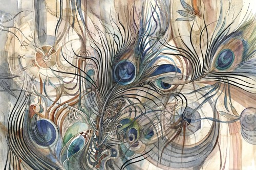 Fototapeta pawie pióra i zegar Lorenso TPA 0324 0076 06 Pavon