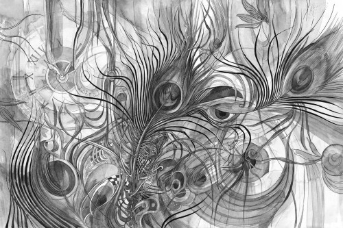 Fototapeta pawie pióra i zegar Lorenso TPA 0324 0076 07 Pavon