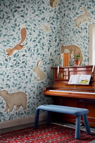 Fototapeta leśne zwierzątka i liście Rebel Walls R19965 Lullaby Blue Family Fun