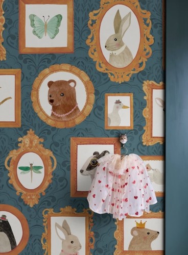 Fototapety zwierzęta w ramkach Rebel Walls R19985 Pet Frames Dark Blue Family Fun