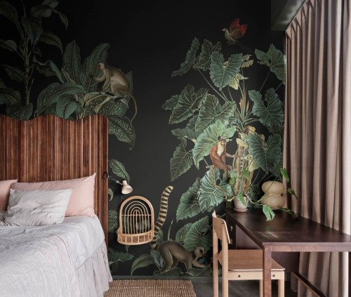 Fototapeta zwierzęta dżungli Rebel Walls R19990 Wildlife Stroll Black Family Fun