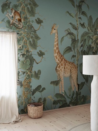 Fototapeta zwierzęta dżungli Rebel Walls R19991 Wildlife Stroll Blue Family Fun