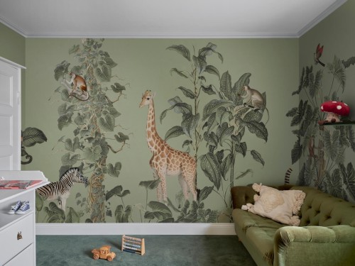 Fototapeta zwierzęta dżungli Rebel Walls R19994 Wildlife Stroll Green Family Fun