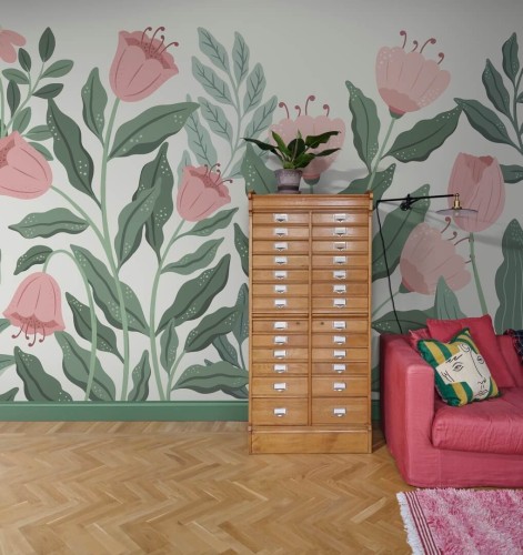 Fototapeta liście i kwiaty Rebel Walls R19997 Big Blossom Light Pink Family Fun