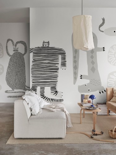 Fototapeta zabawne zwierzęta Rebel Walls R20579 Funky Friends Gray Family Fun