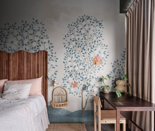 Fototapeta botaniczna Rebel Walls R20582 Happy Haven Turquoise Family Fun