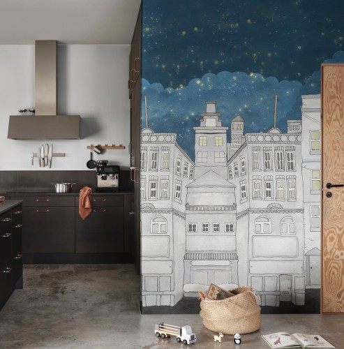 Fototapeta miasto Rebel Walls R20587 Funny Houses Dark Blue Family Fun