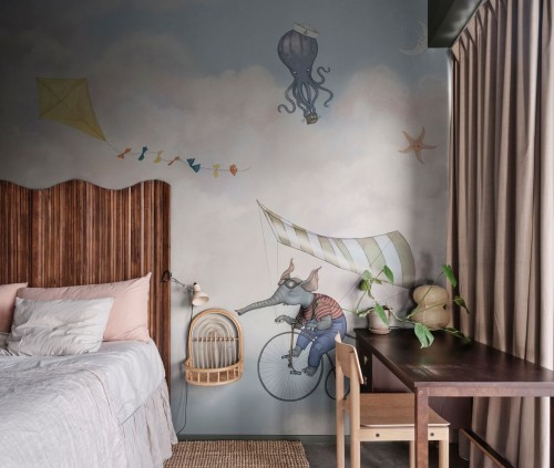 Fototapeta zwierzęta w chmurach Rebel Walls R20590 In the Clouds Pink Family Fun